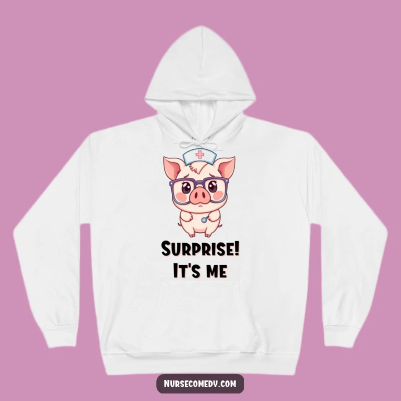 Cozy Funny Pig Nurse Hoodie: Surprised Behind Oversized Glasses - Gift Idea