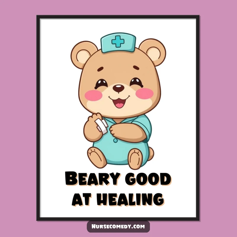 Free Printable Bear Nurse Wall Art: Funny Bandage Downloadable Decor