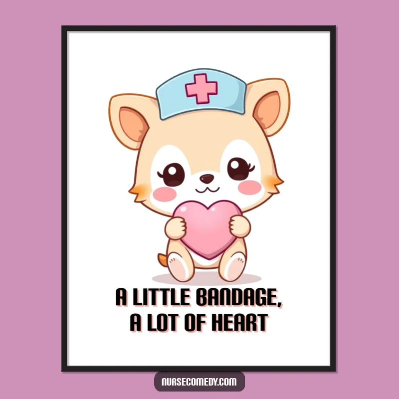 Free Printable Wall Art: Funny Nurse Animal Heart, Cute Downloadable Healing Decor