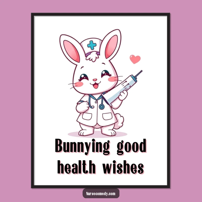 Funny Free Printable Bunny Nurse Art: Giant Syringe Kawaii Downloadable Decor