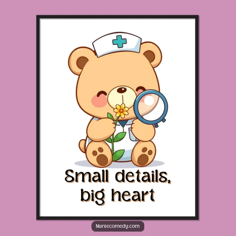 Funny Free Printable Wall Art: Kawaii Bear Nurse Flower Art, Cute Downloadable Decor