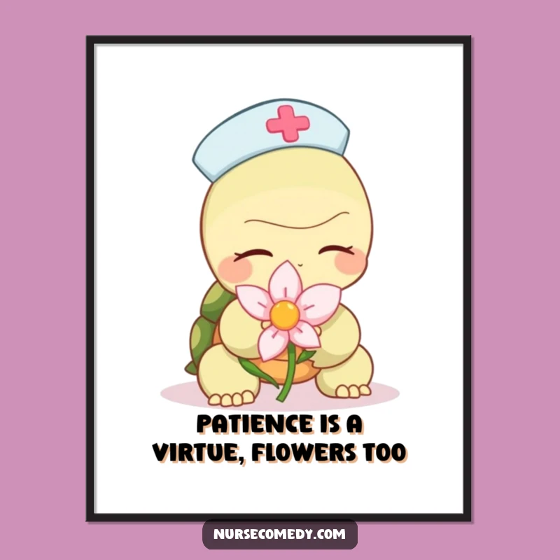 Funny Free Printable Wall Art: Slow Turtle Nurse Adorable Flower Art for Cozy Spaces
