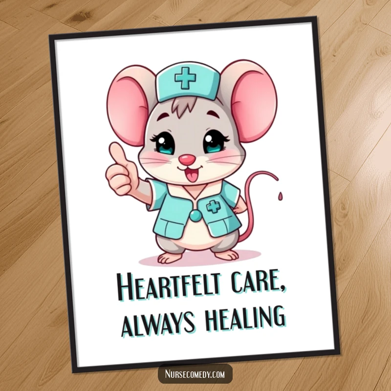 Funny Free Printable Mouse Nurse Wall Art: Cheerful character with a big thumbs up, adding a fun vibe.