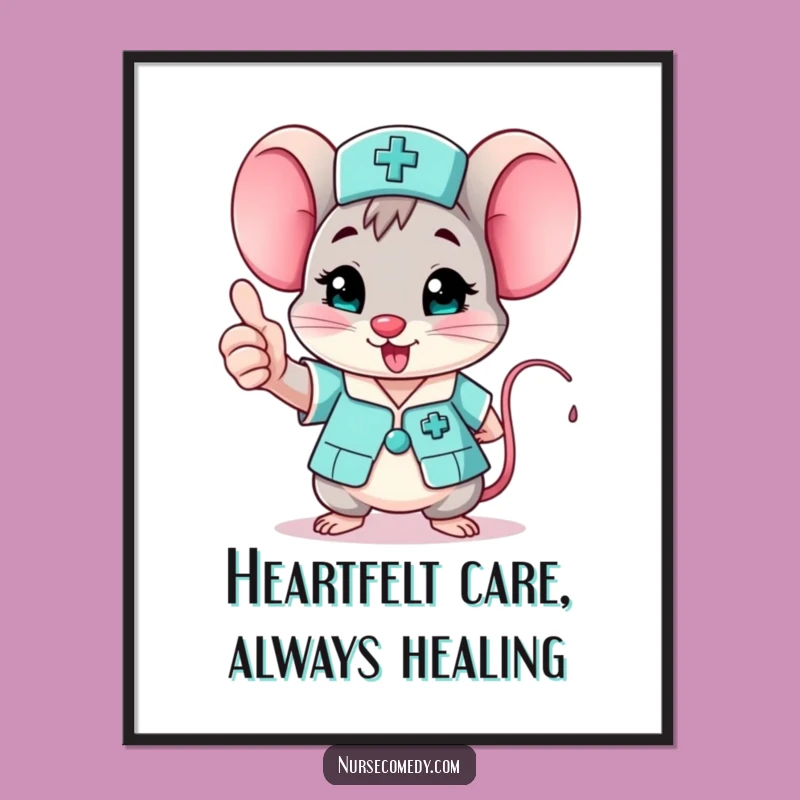 Free Printable Funny Mouse Nurse Wall Art - Cheerful Thumbs Up Downloadable Decor