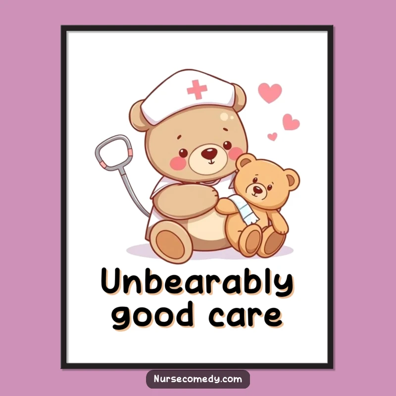 Funny Free Printable Wall Art: Bear Nurse Teddy Bandage - Cozy Downloadable Decor