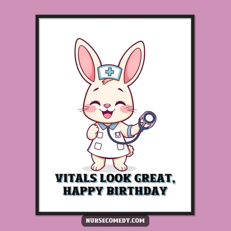 Funny Free Printable Wall Art: Cheerful Kawaii Bunny Nurse Bouncing Downloadable Art