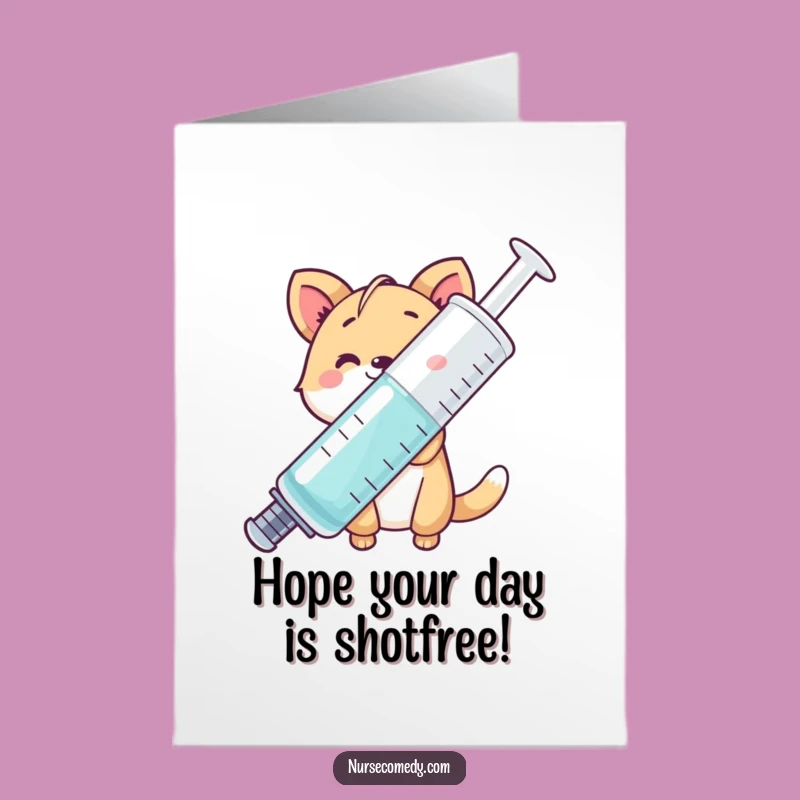Funny Free Printable Birthday Card: Smiling Animal & Syringe Downloadable Gift