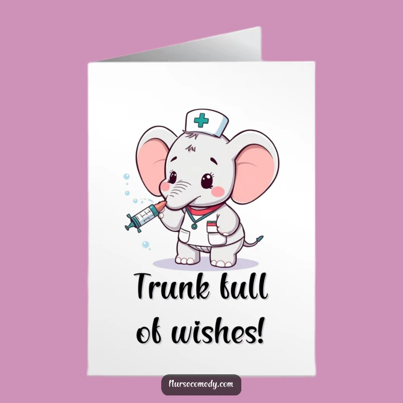 Free Printable Birthday Card: Funny Elephant Nurse Spritzing Joyful Mist