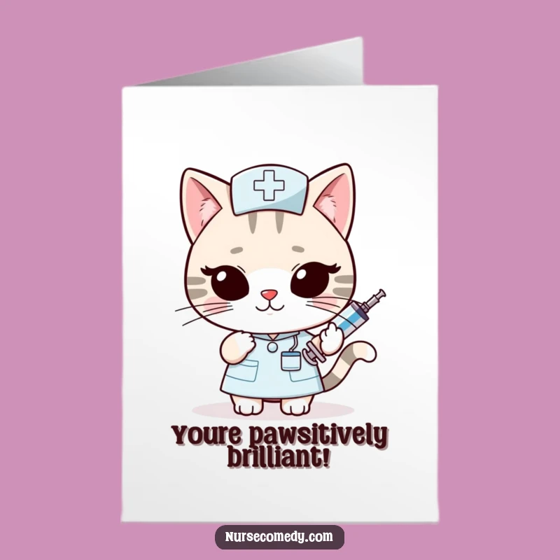 Free Printable Congrats Card: Cat Nurse Syringe, Humorous Downloadable Gift