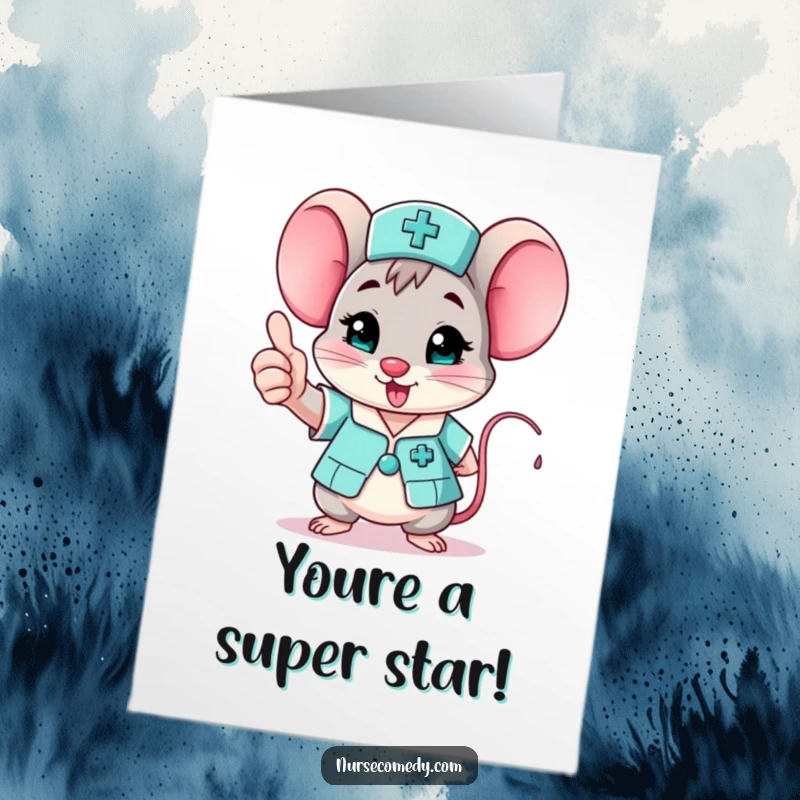 Funny Free Printable Mouse Nurse Card: Enthusiastic nurse giving a thumbs up to celebrate success.