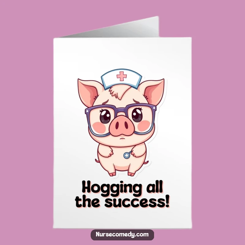 Free Printable Pig Nurse Congrats Card: Surprised Kawaii Doctor, Downloadable Cheer, Gift