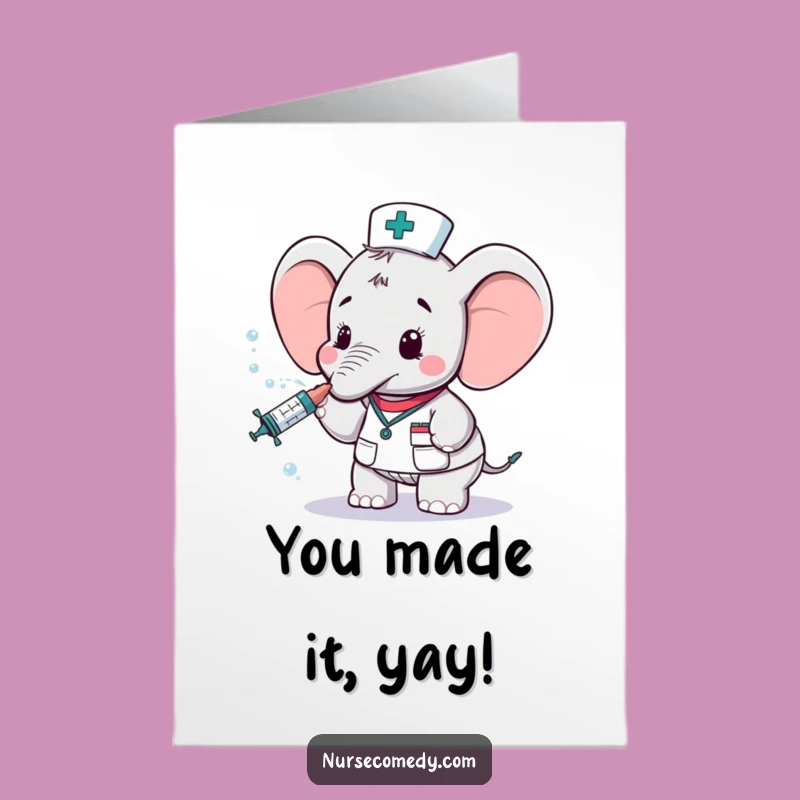 Free Printable Congrats Card: Silly Elephant Nurse Spritzing Success Mist