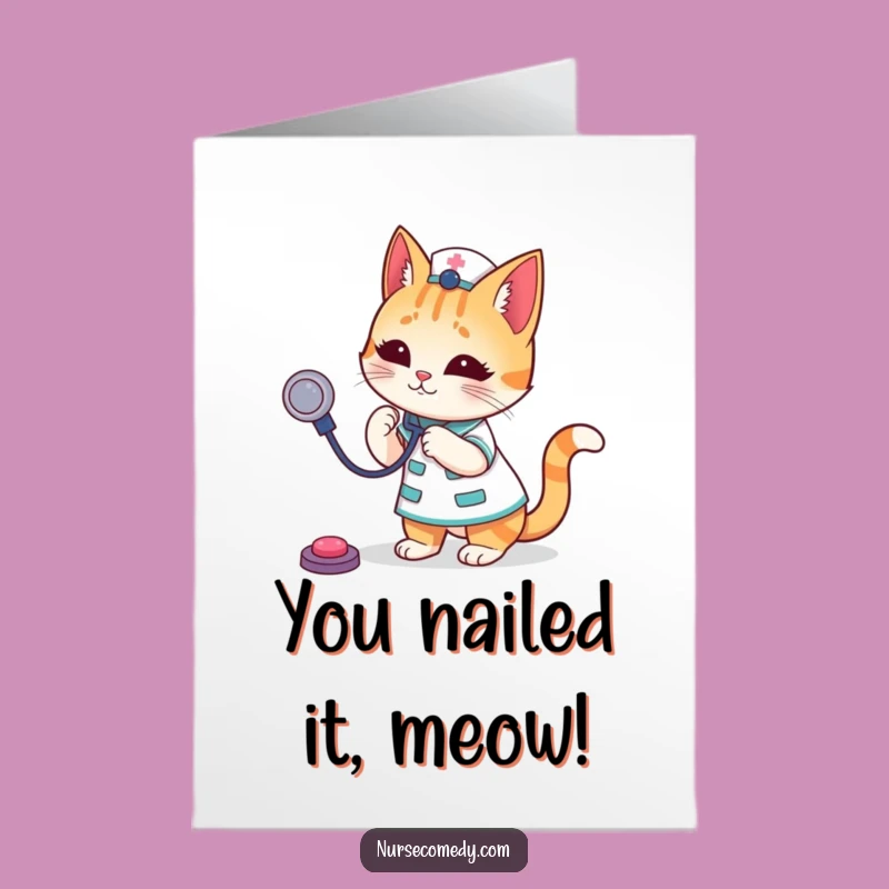Free Printable Congrats Card: Humorous Cat Nurse Stethoscope - DIY Download