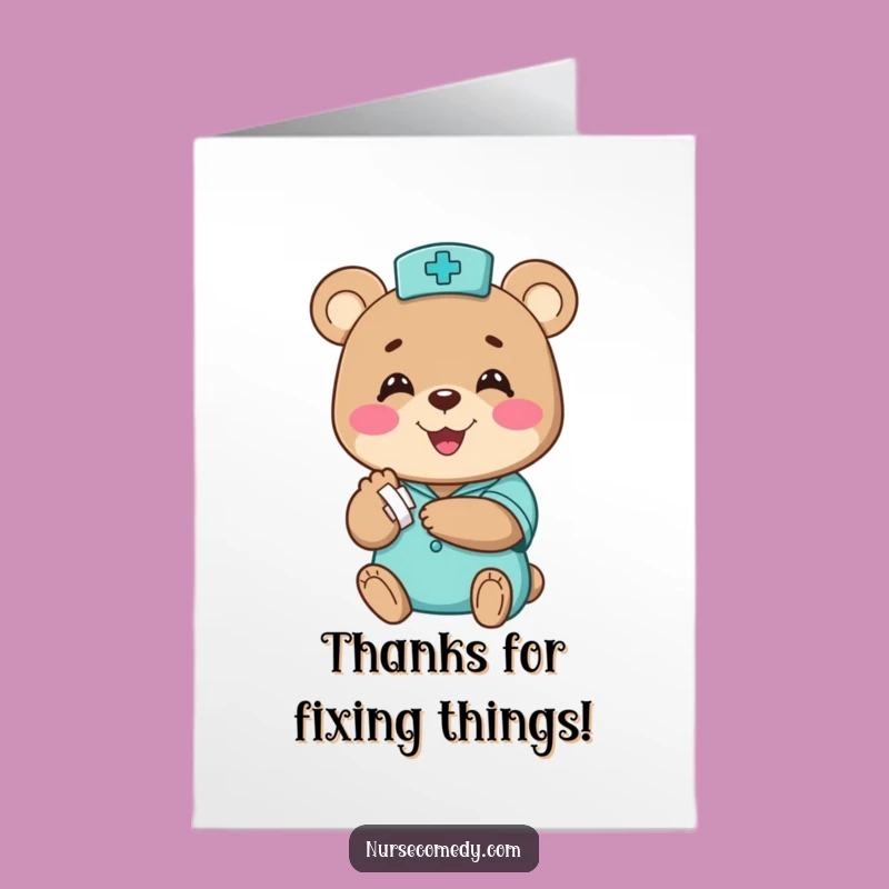 Free Printable Bear Nurse Thank You Card: Funny Bandage Downloadable Gift