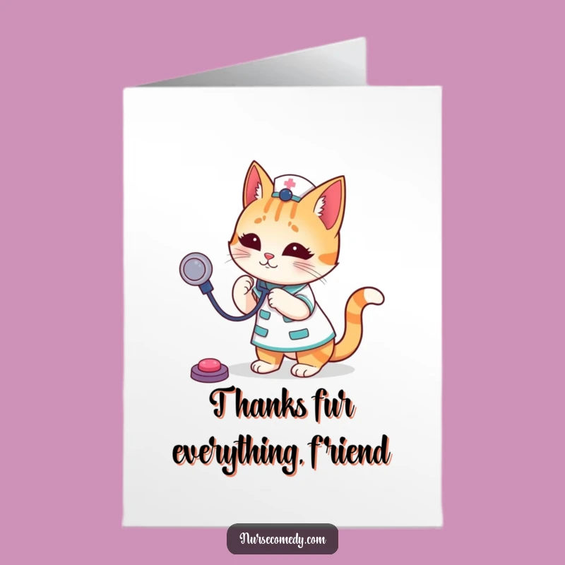 Free Printable Thank You Card: Amusing Cat Nurse Stethoscope - Print at Home