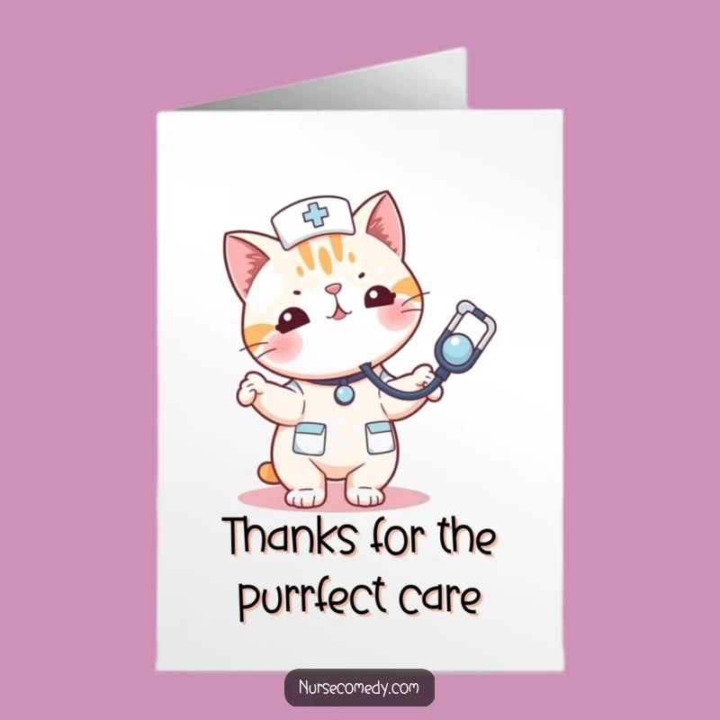 Free Printable Thank You Card: Kawaii Cat Nurse's Playful Thanks, Cute Humorous Downloadable Gift