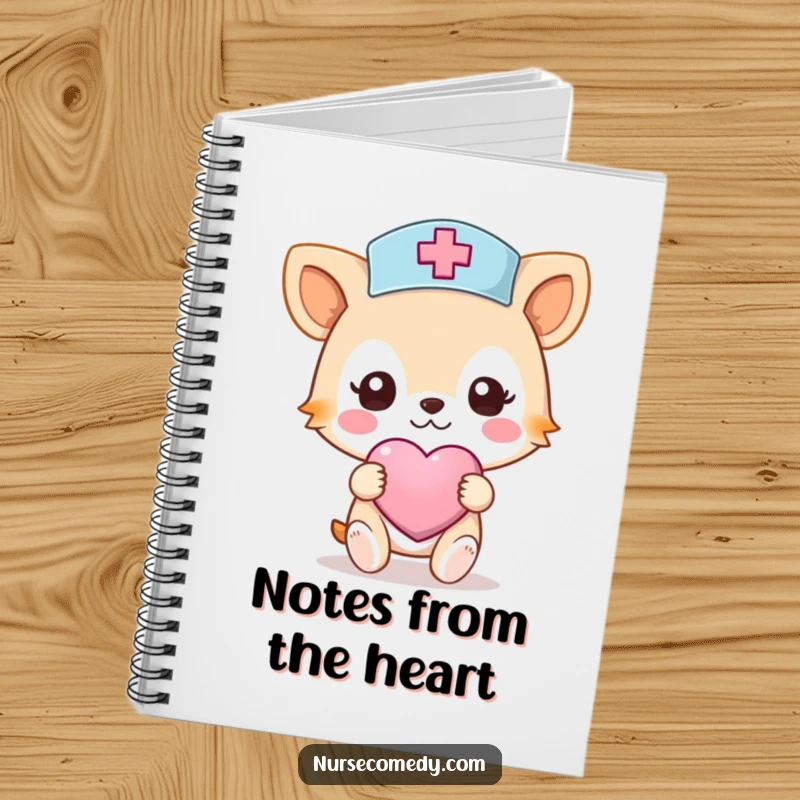 Funny Nurse Animal Notebook: A notebook with a caring animal character in a nurse hat holding a heart-shaped bandage.