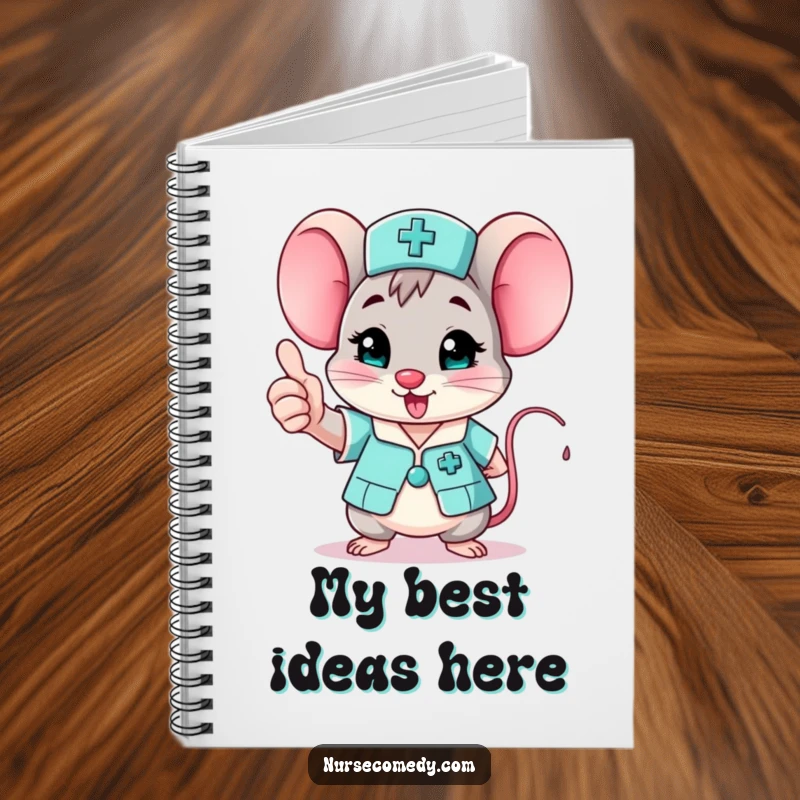 Funny mouse nurse notebook, a cute character giving a cheerful thumbs up, ideal for notes.