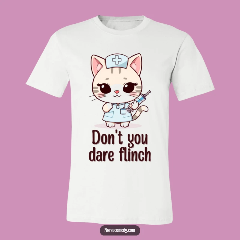 Funny Kawaii Cat Nurse T-Shirt: Sly Syringe Wink - Cheeky Medical Tee!