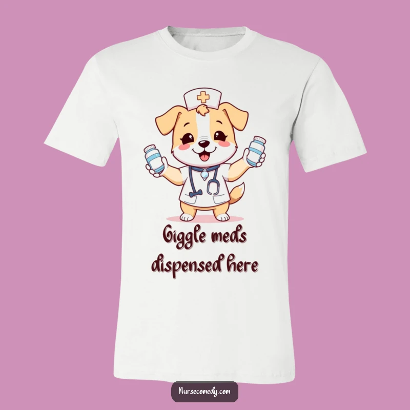 Funny Kawaii Dog Nurse T-Shirt: Juggling Medicine Bottles with Utter Glee