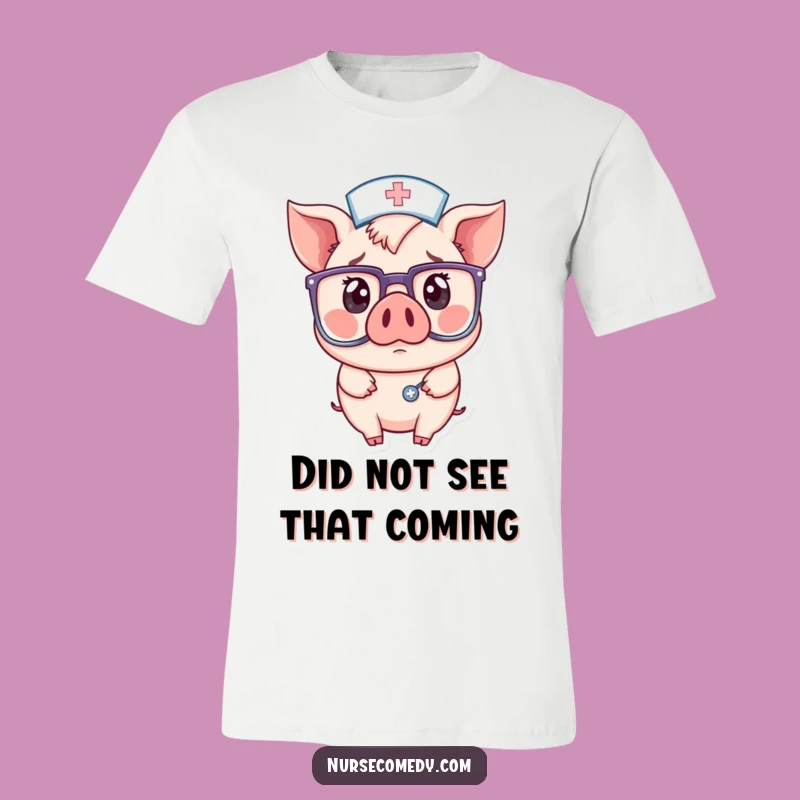 Funny Kawaii Pig Nurse T-Shirt: Surprised by Big Glasses - Great Gift