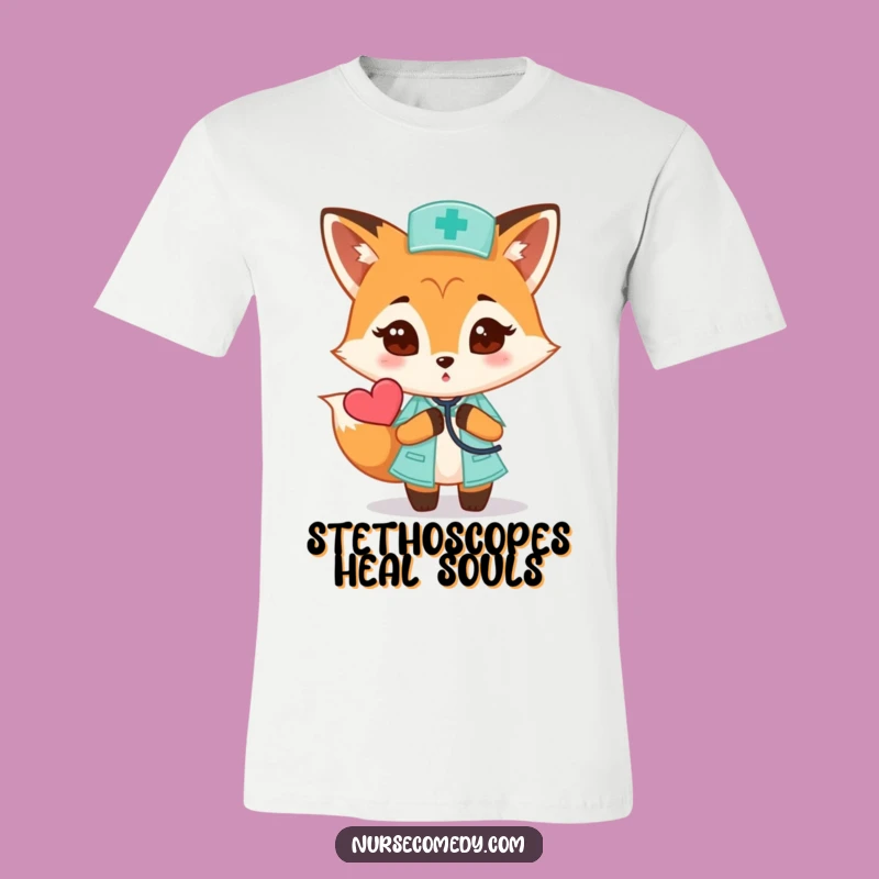 Funny Fox Nurse T-Shirt: Curious Heartbeat Humor, Awesome Doctor Gift