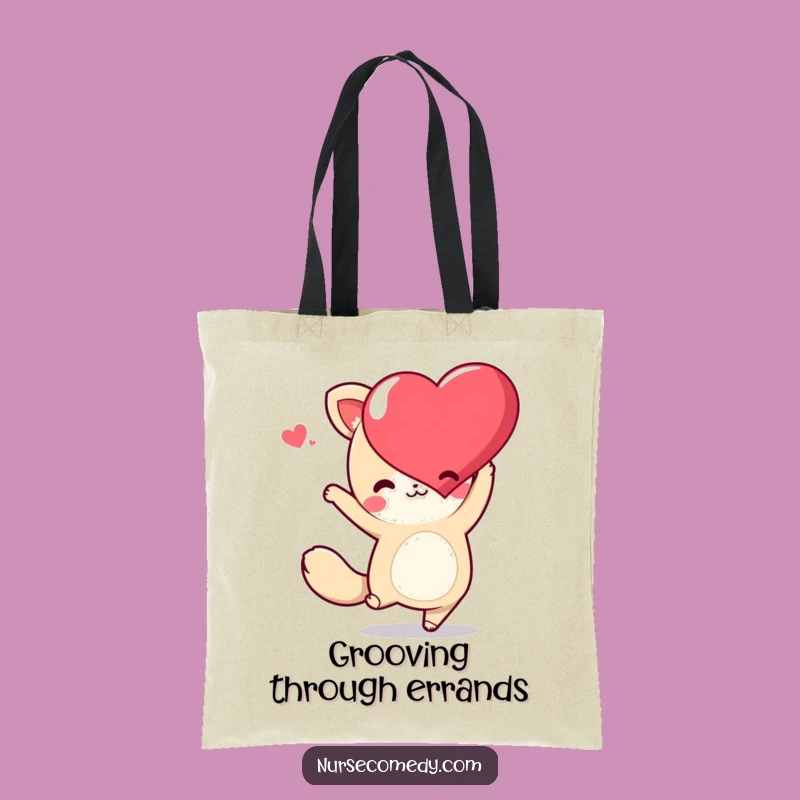 Funky Funny Kawaii Animal Tote Bag: Heart Dance Vibes, Trendy Funny Gift