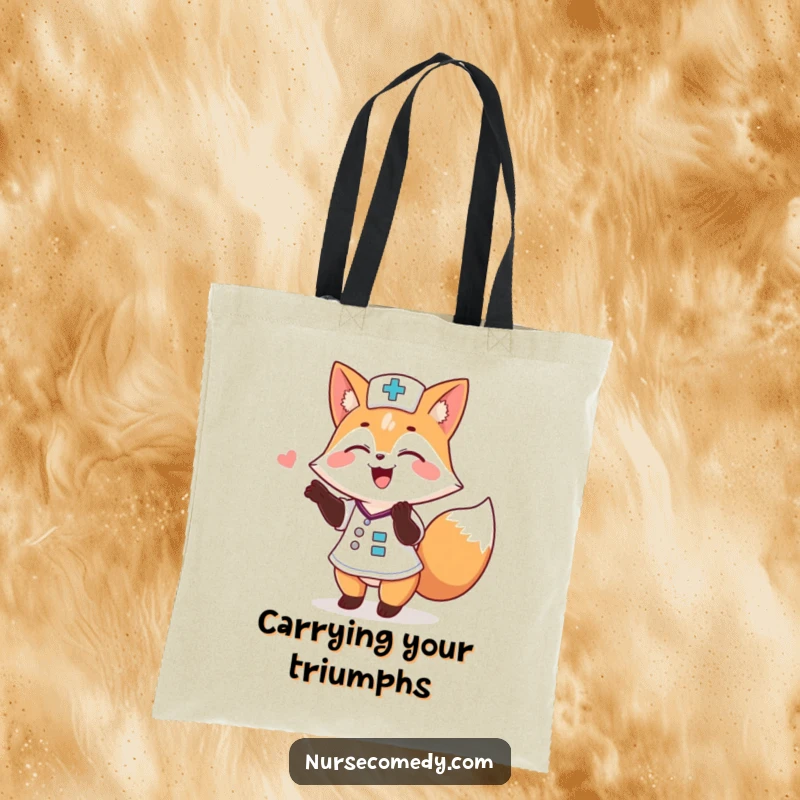 Funny Fox Nurse Tote Bag: Cute animal doctor giving a encouraging pat on the back, perfect for errands.