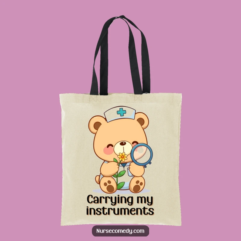 Funny Kawaii Bear Nurse Flower Tote Bag: Carry Your Compassion Everywhere