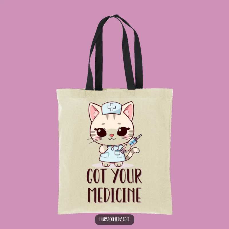 Funny Kawaii Cat Nurse Tote Bag: Sly Syringe Offer - Carry Your Mischief!