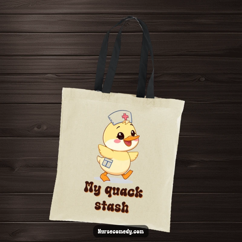 Funny Kawaii Duck Nurse Tote Bag, cute cartoon character waddling enthusiastically with a smile, ideal for daily use and happy carrying.