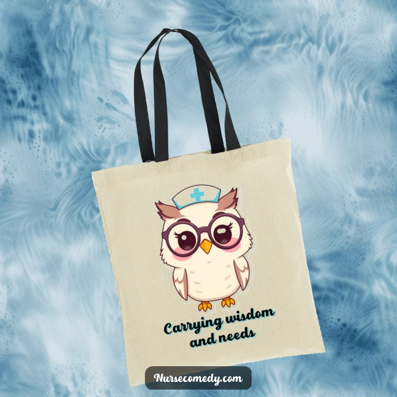 Funny Kawaii Owl Nurse Tote BagPeering Through Oversized Spectacles with a Smile, Practical and Funny Gift